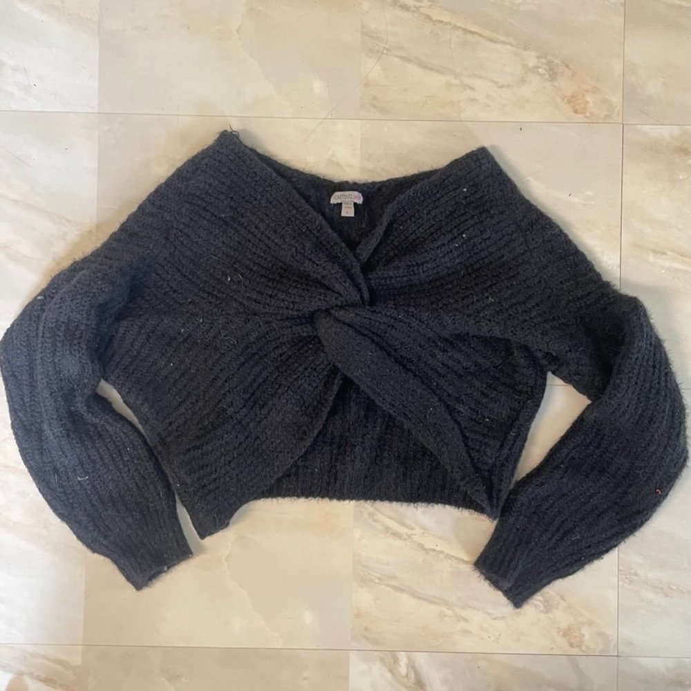 Black Twist Knit Cropped Reversible Sweater